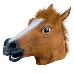 Party Maskers Paardenkop Masker Creepy Bruin Paardenkop Rubber Latex Animal Masque voor Volwassenen Nieuwigheid Halloween Kostuum party 230809