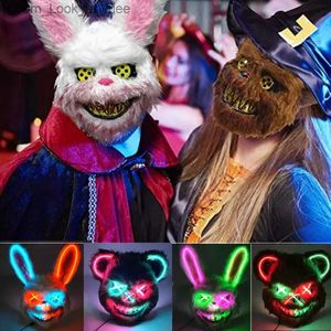 Party Maskers Hot LED Gloeiende Cosplay Bunny Bear Gezichtsmasker Scary Bloody Killer Masker Neon Horror Konijn Masker Halloween Masque Feestartikelen Q231007