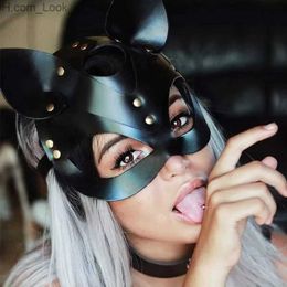 Máscaras de fiesta Máscara de gato de cuero sexy caliente Bdsm Bondage sexual Fetiche Cabeza de gato Máscara de ojos Juego de roles de Halloween Juguete sexual para hombres Mujeres Máscaras de cosplay Q231007