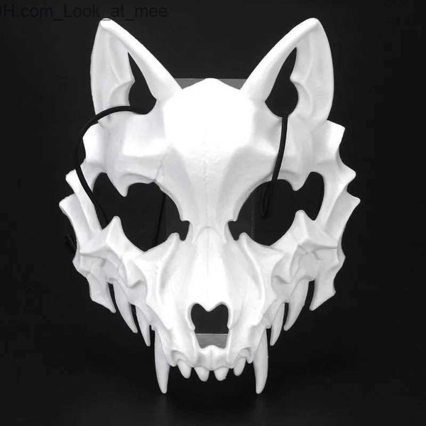 Máscaras de fiesta Anime japonés Fox Dragon Skeleton Half Face Mask Cosplay Animal White Skeleton Mask Unisex Halloween Carnival Party Props Q231007