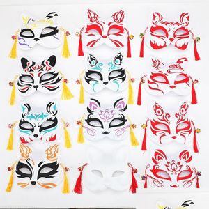 Máscaras de fiesta estilo japonés pintado a mano Pvc Cat Mask Cosplay Masquerade Festival Ball Kabuki Kitsune Costume Jk2009Xb Drop Delivery Dhksc