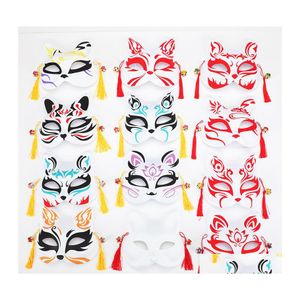 Feestmaskers Japanse handpiltere stijl PVC Cat Mask Cosplay Masquerade Festival Ball Kabuki Kitsune Kostuum Drop levering Huis Garde Dh8rv