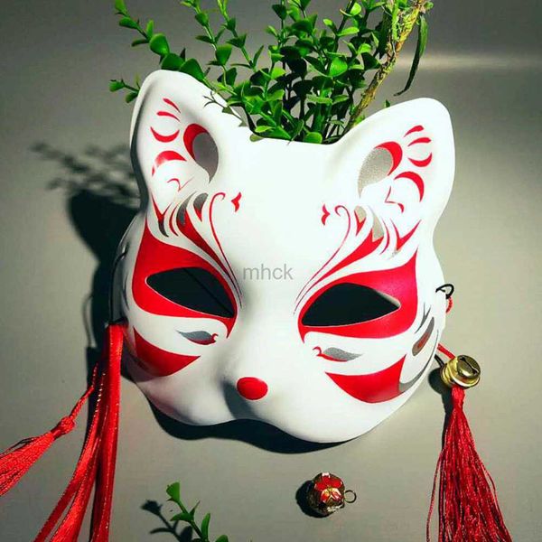 Máscaras de fiesta Máscara japonesa Media cara Pintada a mano Gato Zorro Máscara Anime Demon Slayer Masquerade Festival de Halloween Cosplay Props HKD230801