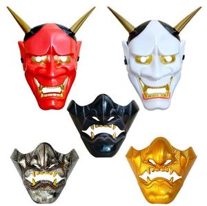 Máscaras de fiesta máscara japonesa oni juego media cara Airsoft Oni máscara Halloween Cosplay demonio malvado Kabuki Samurai Hannya Prajna resina 230608