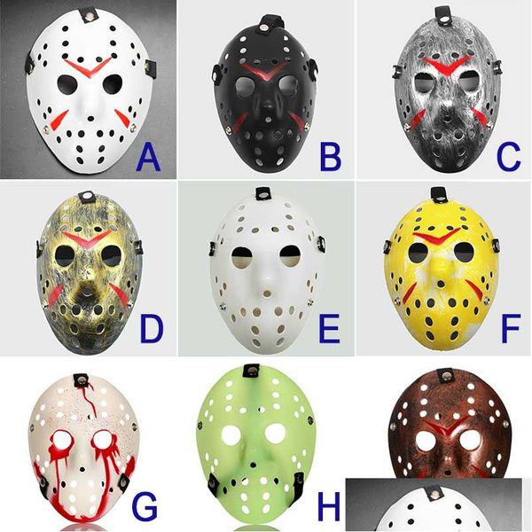 Máscaras de fiesta Jason Mask 9 colores Fl Face Antique Killer Vs Friday The 13Th Prop Horror Hockey Disfraz de Halloween Cosplay Drop Delivery Dhutm