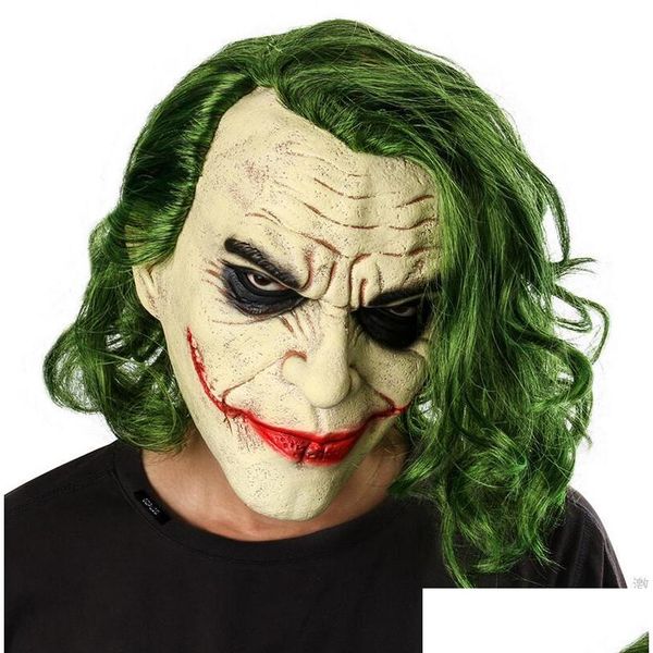 Masques de fête Joker Masque Halloween Latex Film It Chapitre 2 Pennywise Cosplay Horreur Clown Effrayant avec des Accessoires de Costume de Cheveux Verts Drop de DHCS3