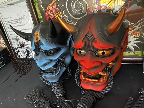 Máscaras de fiesta Látex Adulto Unisex Halloween Japonés Sellado Prajna Devil Hannya Noh Kabuki Demon Oni Samurai Máscara facial completa Negro Rojo 230925