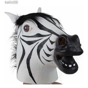 Masques de fête Latex Pleine Tête Zèbre Masque Halloween Déguisements Fête Animal Cosplay Carnaval Costume Accessoires T230905