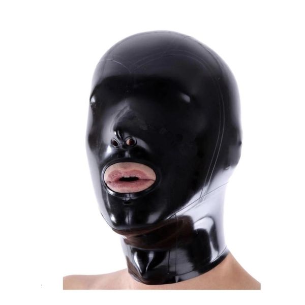 Máscaras de fiesta Máscara de látex con cremallera Juego de rol Fiesta fetiche Gorro de látex negro Nariz y boca abiertas 230907