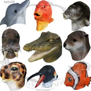 Masques de fête Latex réaliste animal dauphin sceau loutre alligator castor poisson déguisement masque T230905