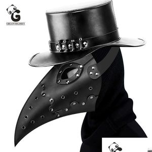 Masques de fête Masque en cuir Peste Tor Hommes Steam Punks Luxe Noir Mort Le Cosplay Beak Prop Masque Halloween X0803 Drop Livraison Ho Dhzwh