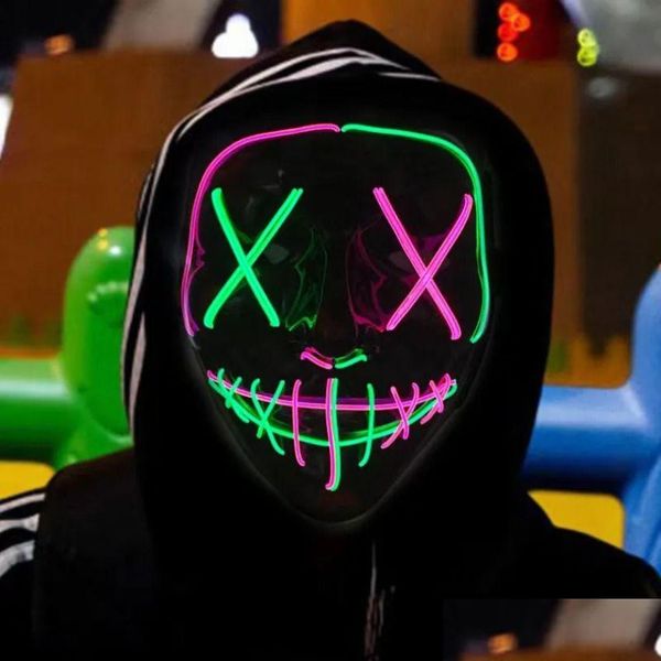 Mascaras de fiesta LED GLOW Negro MASK en forma de V Cold Halloween Ghost Step Dance Fun Election Year Festival Playing Clothing Suppli DH5V1