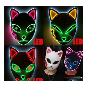 Feestmaskers geleid gloeiende kat gezichtsmasker decoratie coole cosplay neon demon slayer voor verjaardagscadeau carnaval maskerade gc092 huisgunst dhy31