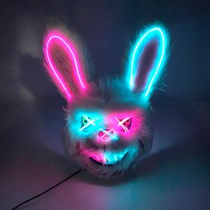 Máscaras de fiesta LED brillante Cosplay Bloody Rabbit Mask Halloween Scary Killer Bunny Headgear Carnival Masquerade Dance Horror Costume Props 230901