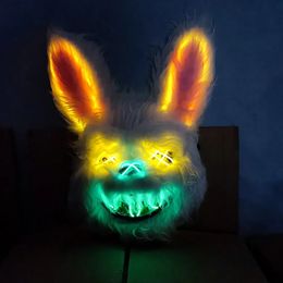 Masques de fête LED Glowing Cosplay Lapin Masque Effrayant Tueur Sanglant Néon Horreur Lapin Halloween Mascarade Danse Props 231023