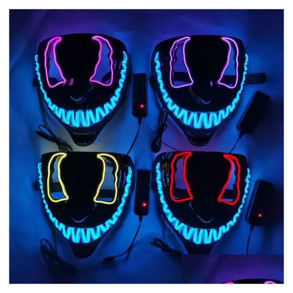 Masques de fête LED Masque d'Halloween Lueur lumineuse dans les masques de cosplay sombres 14 couleurs Livraison directe Fournitures de fête de jardin à domicile Dhmti ZZ