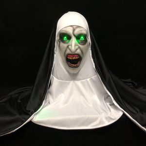 Masques de fête LED Horror The Nun Mask Cosplay Masques effrayants en latex avec foulard Led Light Halloween Party Props Deluxe 230626