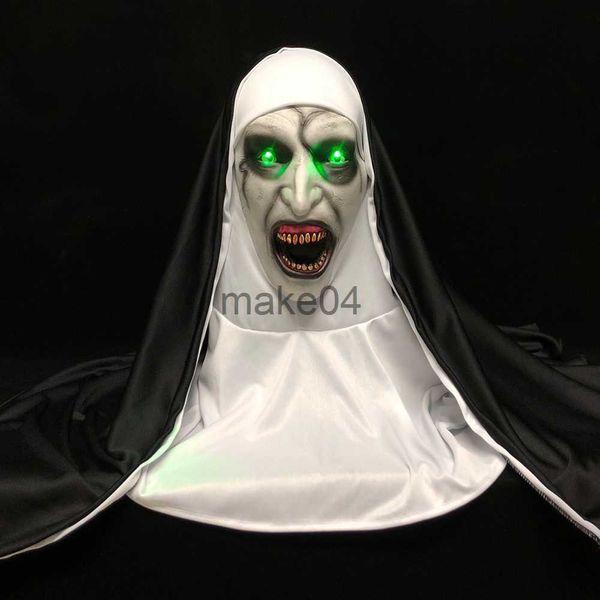 Masques de fête LED Horror The Nun Mask Cosplay Effrayant Masques En Latex avec Foulard Led Light Halloween Party Props Deluxe J230807