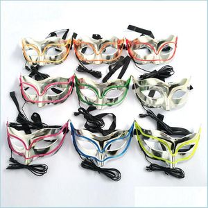 Feestmaskers led licht lichtmaskers voor Halloween Ghost Half Face El Wire Mask Palstic Masquerade Decoratie 18yh ff drop levering Dhxnl