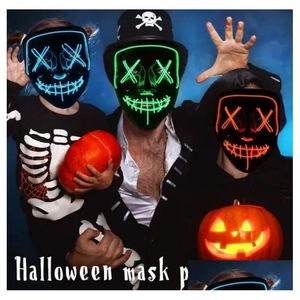 Masques de fête LED Masque Halloween Masque Mascarade Néon Lumière Glow In The Dark Horreur Glowing Masker Couleur Mixte 0825 Drop Livraison Ho Dhlnp