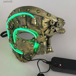 Masques de fête LED Steampunk Cosplay Masque Light Up Punk Masque Party Mascara Crâne Demi-visage Carnaval De Noël Halloween Costume Props T230905