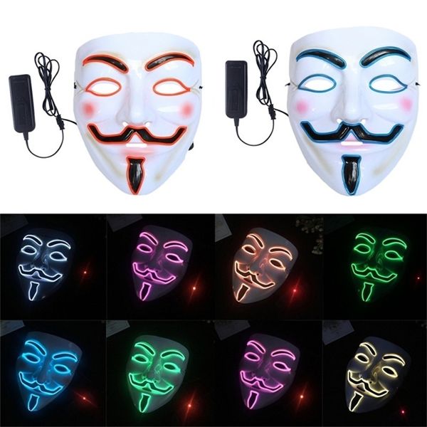 Masques de fête Led V pour Vendetta Anonyme Guy Fawkes Cosplay Mascarade Dress Up Masque Fantaisie Costume Adulte Accessoire 220920