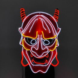 Party Maskers Light Up Japanse Oni Duivel Masker LED Lichtgevende Prajña Horror Full Face Halloween Bar Props Neon Gloeiende Demon 230721