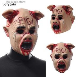 Masques de fête Lofytain Horreur Saw Cry Pig Head Masque Cosplay Sanglant Demon Killer Animal Casque Halloween Carnaval Night Club Party Props T231012