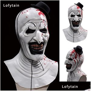 Masques de fête Lofytain Horreur Terrifier Art Le masque de clown Cosplay Py Bloody Demon Evil Joker Chapeau Latex Casque Halloween Props Drop de OTF3V
