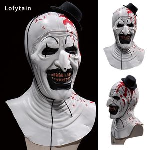 Party Maskers Lofytain Horror Terriifier Art De Clown Masker Cosplay Griezelig Bloedige Demon Kwade Joker Hoed Latex Helm Halloween Party Props 230824