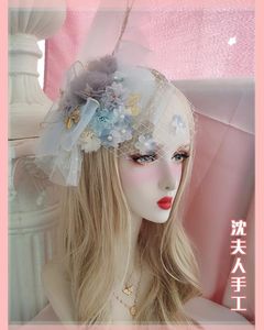 Masques de fête Lolita Fleur Mariage Chapeau Plat Thé Magnifique Dentelle Lin Rétro Élégant Fée Top Bandge Bow Bnt Paille