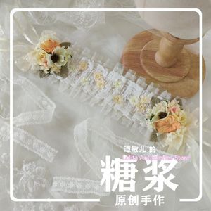 Feestmaskers Lolita Lace Fairy Hair Band Hoofdkleding Cosplay Monica's Garden Light Yellow Retro Flower Wedding Bandage Hoofdband Haarspeld