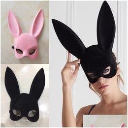 Feestmaskers Lange oren Konijnenmasker Bunny Kostuum Cosplay Halloween Maskerade Roze/Zwart Drop Levering Thuis Tuin Feestelijke Benodigdheden Dh2Df