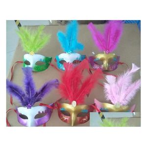 Feestmaskers Lovely Feather Rhinestone Mask Venetiaanse maskerade cadeau kerstdecoratie voorkeur nieuwheid 20 stcs/lot drop delive dhia6