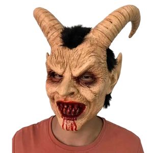 Masques de fête Lucifer Cosplay Latex Masques Halloween Effrayant Démon Diable Film Cosplay Costume Horrible Corne Masque Adultes Accessoires De Fête 230820