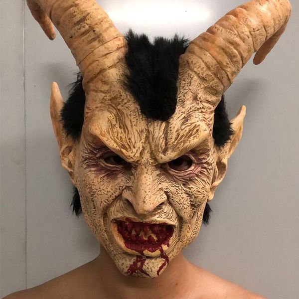 Masques de fête Lucifer Cosplay Masque Démon Diable Corne Latex avec Bouche Sanglante Halloween Horreur Costume Accessoires 230411