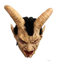 Máscaras de fiesta Lucifer Horn Masque Latex Disfraz de Halloween Scary Demon Devil Película Cosplay Máscara horrible Adts Props X0803 Entrega de gotas DHBXR