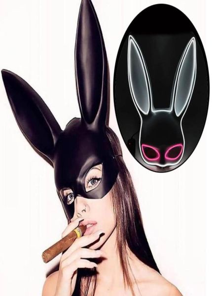 Masques de fête Luminous LED MASK COSPlay Costumes de lapin accessoires Sexy Bunny Half Face Women Mask For Stage Performance Carnival S6646633