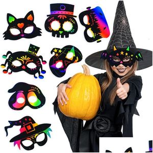 Masques de fête Magic Rainbow Scratch Painting Mask Cartoon Pumpkin Ghost Bat Spider Childrens Education Toy Halloween DIY Toys 230607 D DHX3U