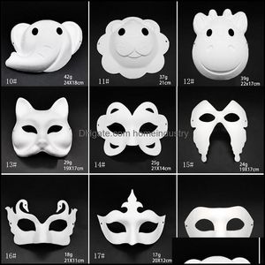 Feestmaskers make -up dance witte maskers embryo mod -diy schilderen handgemaakt masker pp dieren Halloween Festival Party Paper Face Drop Deliver Dhrvk