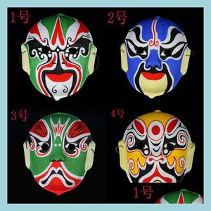 Masques de fête Masque Pékin Opéra Facial Plastique Flocage Pékin Style Chinois Conception du visage Au hasard Halloween Costume Cosplay Drop Deli Dhw4T