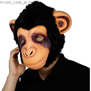 Masques de fête Masque Full Face Real Latex Mascara Animal Head Hood Halloween Carnaval Cosplay Jolly Chimp Mascarade Costume pour Adulte Q231007