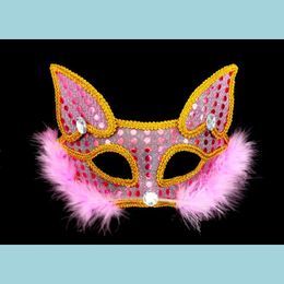 Máscaras de fiesta Máscara Etiqueta engomada de Halloween Bola de disfraces Accesorios de año nuevo Espectáculo de plumas de lobo Pasarela Animal Eyemask Regalos Entrega de la gota Inicio Gar Dhfyq