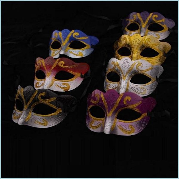 Máscaras de fiesta Máscara con brillo dorado Venetian Uni Sparkle Masquerade Mardi Gras Drop Delivery Home Garden Suministros festivos Dhk6M