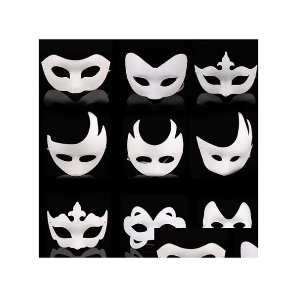 Masques de fête Maskit Masque de mascarade blanc vierge - Diy Half / Fl Face Animal Cartoon pour enfants / Adts Halloween Mardi Gras Christmas Drop D Dhrvu