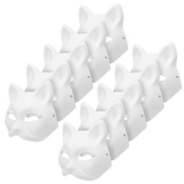 Masques De Fête Masques Chat Mascarade Masque Diy Blanc Blanc Cosplay Visage Halloween Fête Papier Non Peint Peinturable Animal Décorer Mache Costume 230602