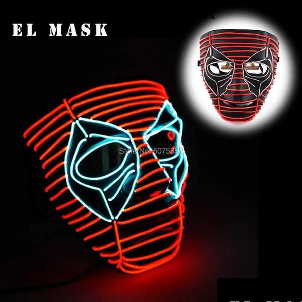 Masques de fête Masques Nuit Glowing El Wire Masque Japonais Cosplay Light Up Dance Dj Club Décor Néon LED Pour Halloween Noël Drop Deliv Dh2B0