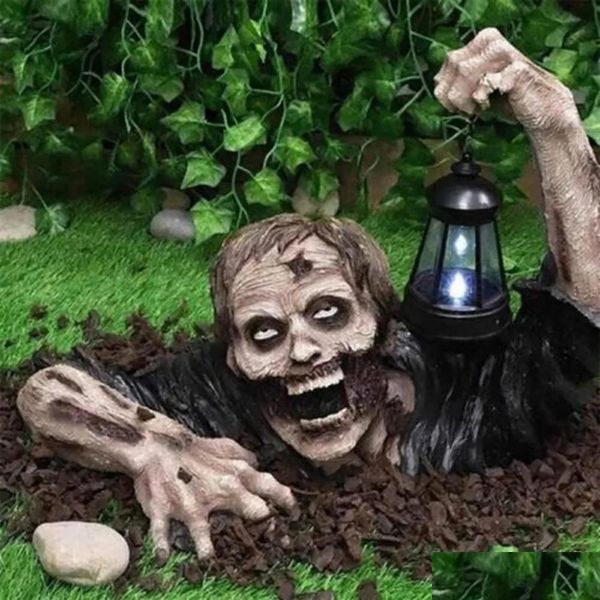 Masques de fête Masques Fête Halloween Horrible Zombie Portant Lampe Ornement Extérieur Jardin Décor LED Lanterne Lumière Personnalisé Élégant C Dhezp