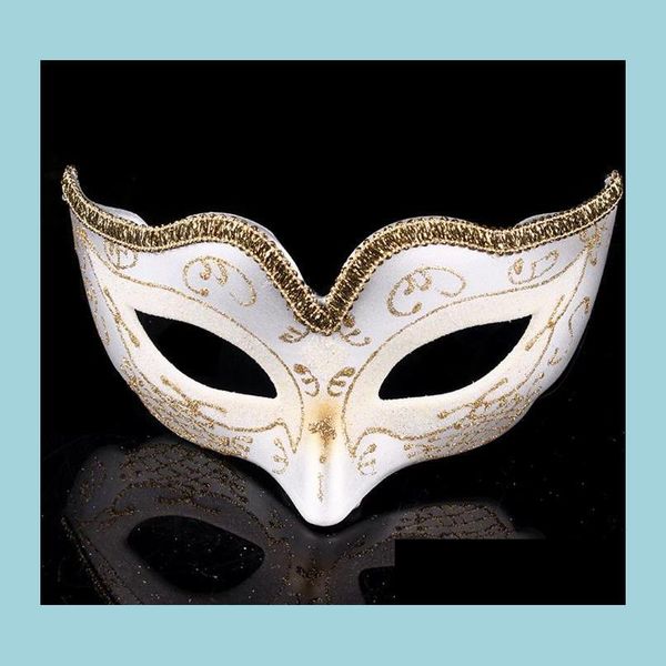 Máscaras de fiesta Bola de mascarada Máscara de baile Moda Mujer Disfraz Vestido de lujo Mardi Gold Glitter Edge Regalo Drop Delivery Dhumt