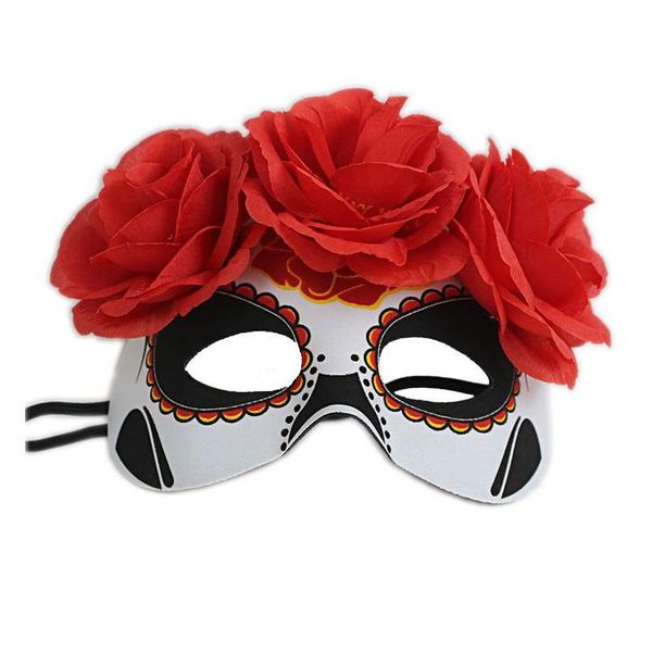 Máscaras de fiesta Mascarada para el Día de los Muertos Halloween Cosplay Show con flor Fantasma Boda Carnaval Media máscara facial Entrega de gota DHNCG